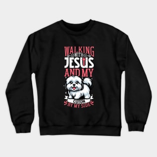 Jesus and dog - Coton de Tulear Crewneck Sweatshirt